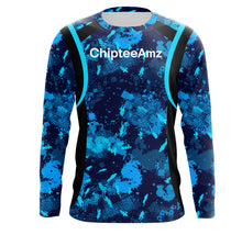 Load image into Gallery viewer, Chipteeamz Fishing Blue Camo UV Protection Shirt for Men, Women and Kid, Fishing gift TMTS067