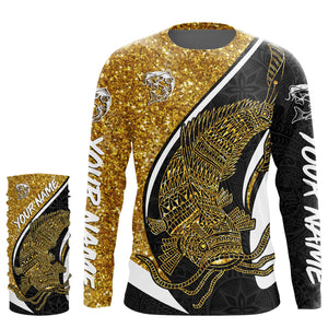 Catfish Fishing Gold Glitter Custom Name UV Protection Shirts, Tournament Fishing Catfish Fisherman Shirt TMTS020