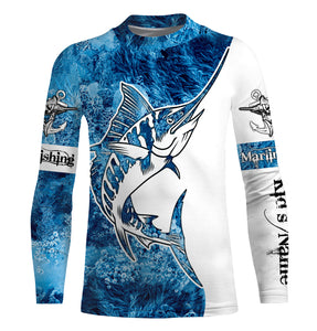 Marlin Fishing Sea Camo 3D UV customize name long sleeves shirt personalized gift for Fishing Lovers TTN38