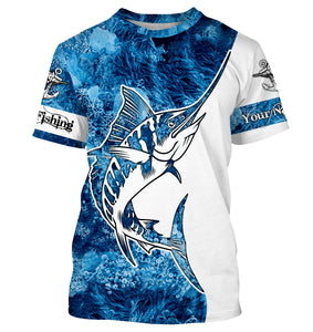 Marlin Fishing Sea Camo 3D UV customize name long sleeves shirt personalized gift for Fishing Lovers TTN38