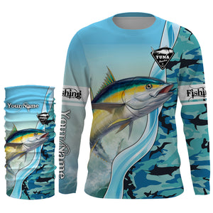 Tuna Fishing Shirts Blue Ocean Camouflage Performance Fishing Shirt, Sun Protection Long Sleeve, Perfect Gift for Fisherman TTN39