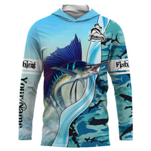 Load image into Gallery viewer, Sailfish Fishing Blue Ocean Camouflage Performance Fishing Long Sleeve shirt, Perfect Gift for Fisherman TTN49