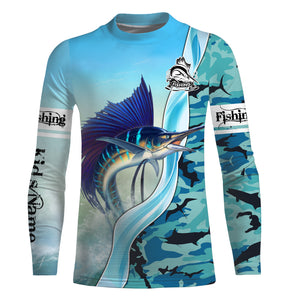 Sailfish Fishing Blue Ocean Camouflage Performance Fishing Long Sleeve shirt, Perfect Gift for Fisherman TTN49