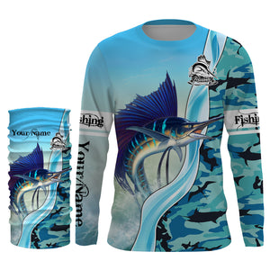 Sailfish Fishing Blue Ocean Camouflage Performance Fishing Long Sleeve shirt, Perfect Gift for Fisherman TTN49