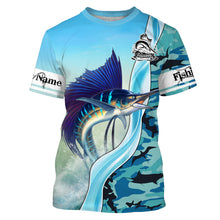 Load image into Gallery viewer, Sailfish Fishing Blue Ocean Camouflage Performance Fishing Long Sleeve shirt, Perfect Gift for Fisherman TTN49