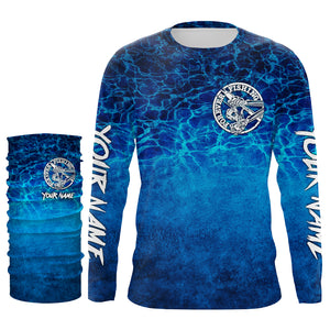 Funny Skeleton Forever Fishing Jerseys, Blue Deep Sea Camo Custom Long sleeve performance Fishing Shirts TTN93