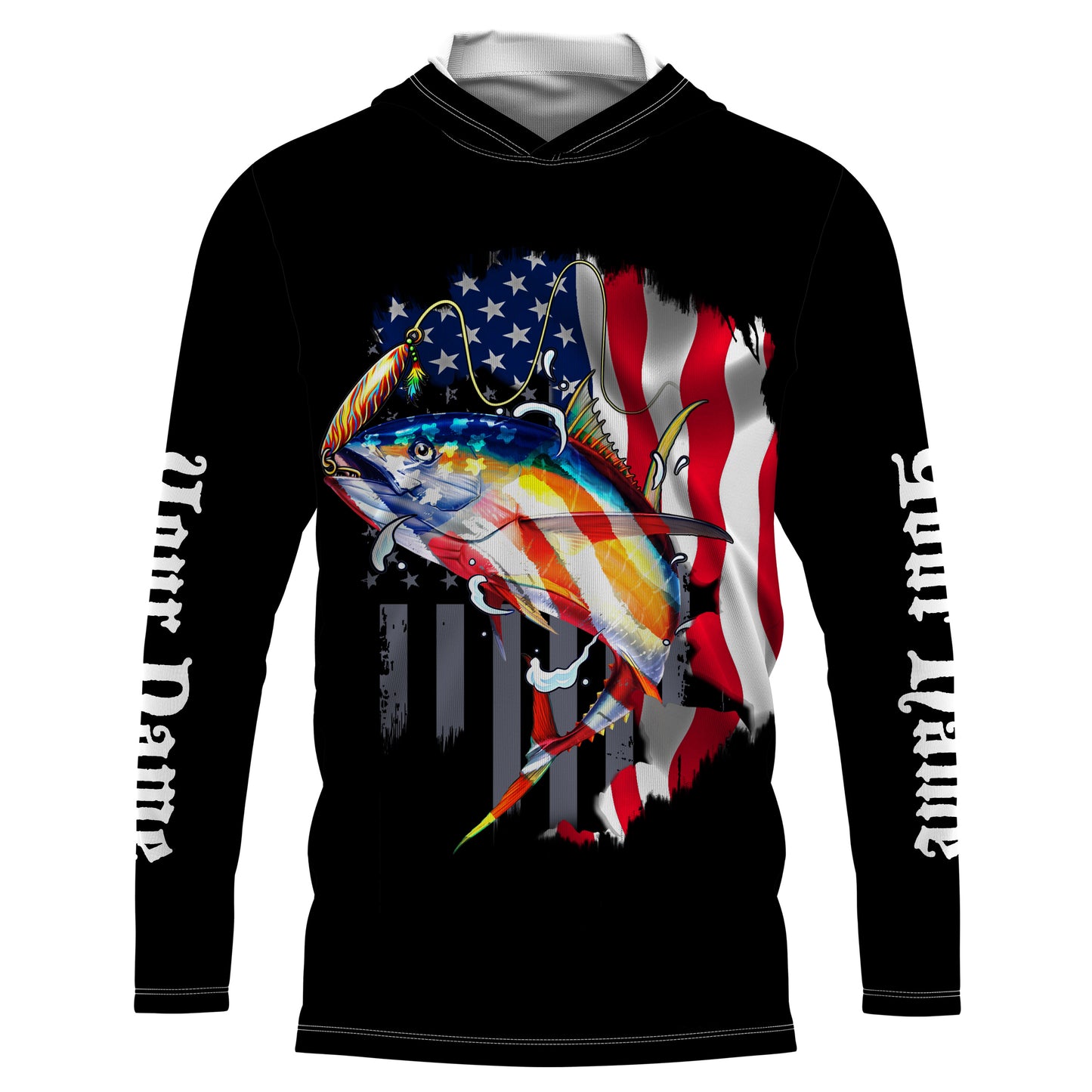 Tuna Fishing American Flag Custom Long Sleeve performance Fishing Shirts, Personalized Fishing jerseys TTN26