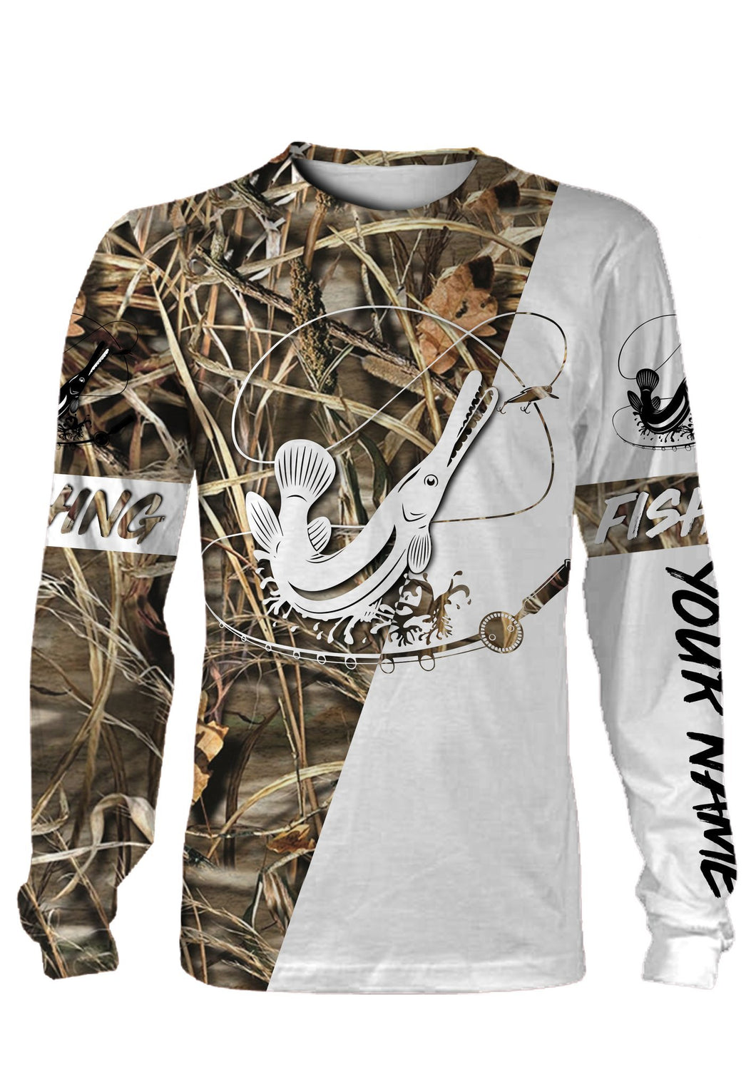 Alligator Gar Customized name fishing tattoo camo all-over print long sleeve, T-shirt, Hoodie, Zip-up hoodie - FSA13