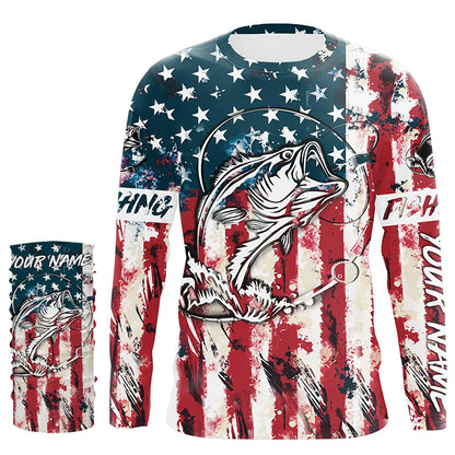 Beautiful America flag bass fishing tattoo UV protection personalized shirts