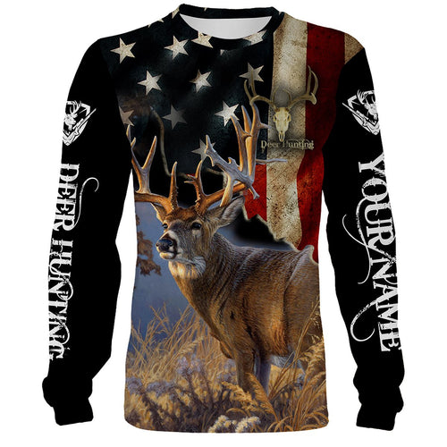 Deer Hunting US Flag Full Printing Custom Name Shirt Personalized Gift TATS107