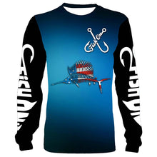Load image into Gallery viewer, Sailfish fishing skeleton USA Flag full printing shirts TATS102