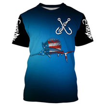 Load image into Gallery viewer, Sailfish fishing skeleton USA Flag full printing shirts TATS102