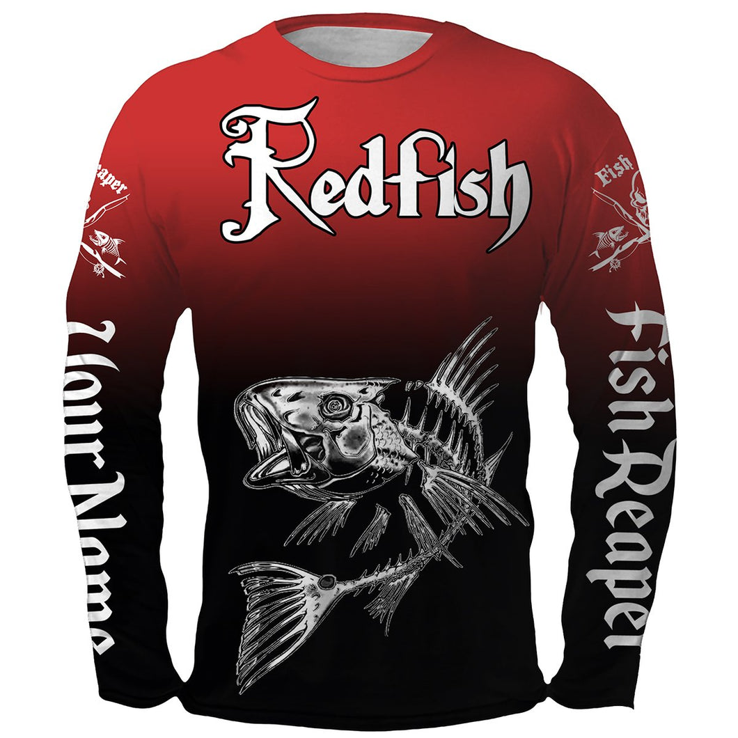 Redfish Puppy Drum fish reaper skeleton UV protection quick dry customize name long sleeves personalized gift TATS89