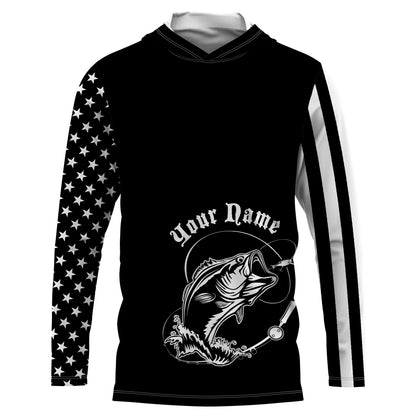 Custom Name Bass Fishing US Flag Performance Fishing Shirt, Bass Fishing Jerseys