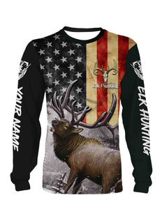 Elk Hunting US Flag Custome Name 3D All Over Printed Shirts Personalized gift TATS133