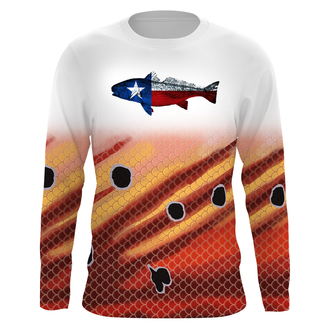 Redfish puppy drum Texas flag  UV protection quick dry long sleeves UPF 30+