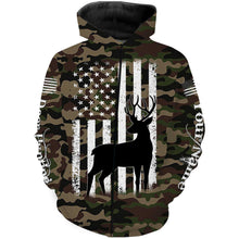 Load image into Gallery viewer, Deer hunting custom name America flag camo all over print Shirts, Hoodie, Zip up hoodie TATS212