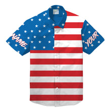 Load image into Gallery viewer, Personalized American Flag Button Down Shirts - Patriotic USA Red White and Blue Hawaiian Shirts - IPHW1213