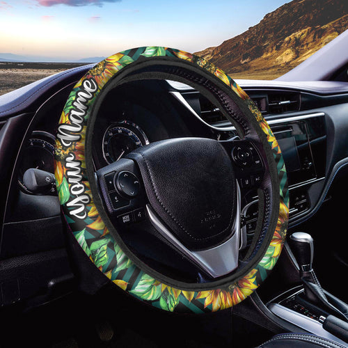 Custom Sunflower Steering Wheel Cover, Unique gifts for Mom on Mother's day, girls women car accessories - IPHW946