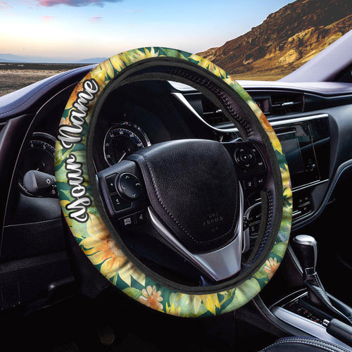 Custom Sunflower Steering Wheel Cover, Unique gifts for Mom on Mother's day, girls women car accessories - IPHW947