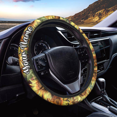 Custom Sunflower Steering Wheel Cover, Unique gifts for Mom on Mother's day, girls women car accessories - IPHW948
