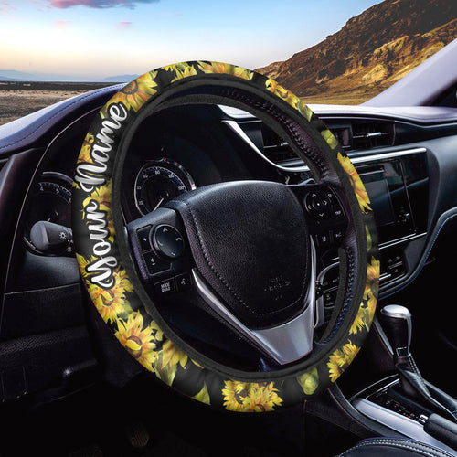 Custom Sunflower Steering Wheel Cover, Unique gifts for Mom on Mother's day, girls women car accessories - IPHW950