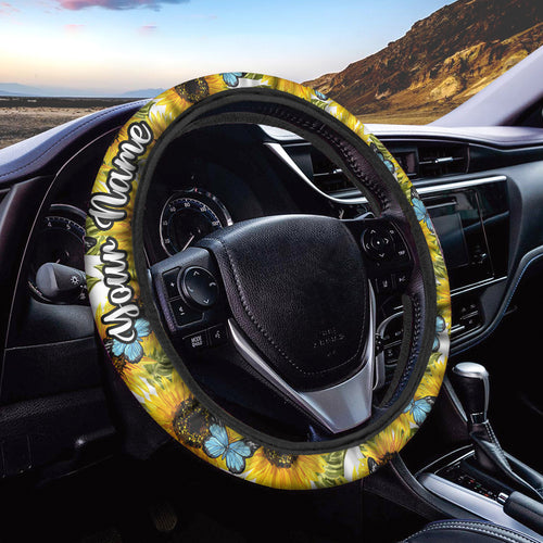Custom Sunflower Steering Wheel Cover, Unique gifts for Mom on Mother's day, girls women car accessories - IPHW951