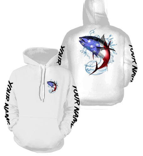 Tuna Fishing American Flag Custom All over print Hoodie Fishing Shirts, Patriotic Fishing gifts - HPW161