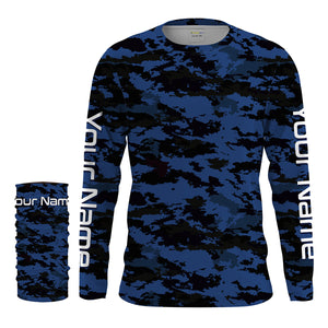 Dark blue camo Custom UV Long Sleeve performance Fishing Shirts, camouflage Fishing apparel - IPHW1579