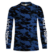 Load image into Gallery viewer, Dark blue camo Custom UV Long Sleeve performance Fishing Shirts, camouflage Fishing apparel - IPHW1579