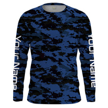 Load image into Gallery viewer, Dark blue camo Custom UV Long Sleeve performance Fishing Shirts, camouflage Fishing apparel - IPHW1579