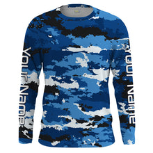 Load image into Gallery viewer, Blue camo Custom UV Long Sleeve performance Fishing Shirts, camouflage Fishing apparel - IPHW1580