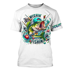 Wishin' I Was Fishin' Custom Funny Bass Christmas Fishing Shirts Bass Christmas Fishing Gifts IPHW5587