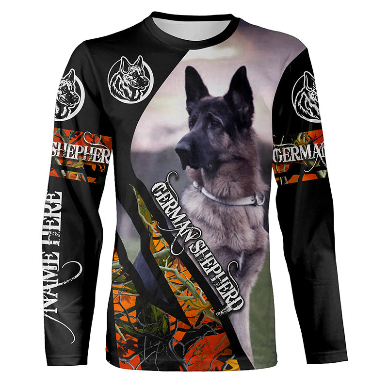 German Shepherd Hunting dog orange camo Customize 3D All over print shirts - various styles to choose all over  T shirt, Long sleeve, Sweatshirt, Tank Top, Zip up, Hoodie - IPH2148
