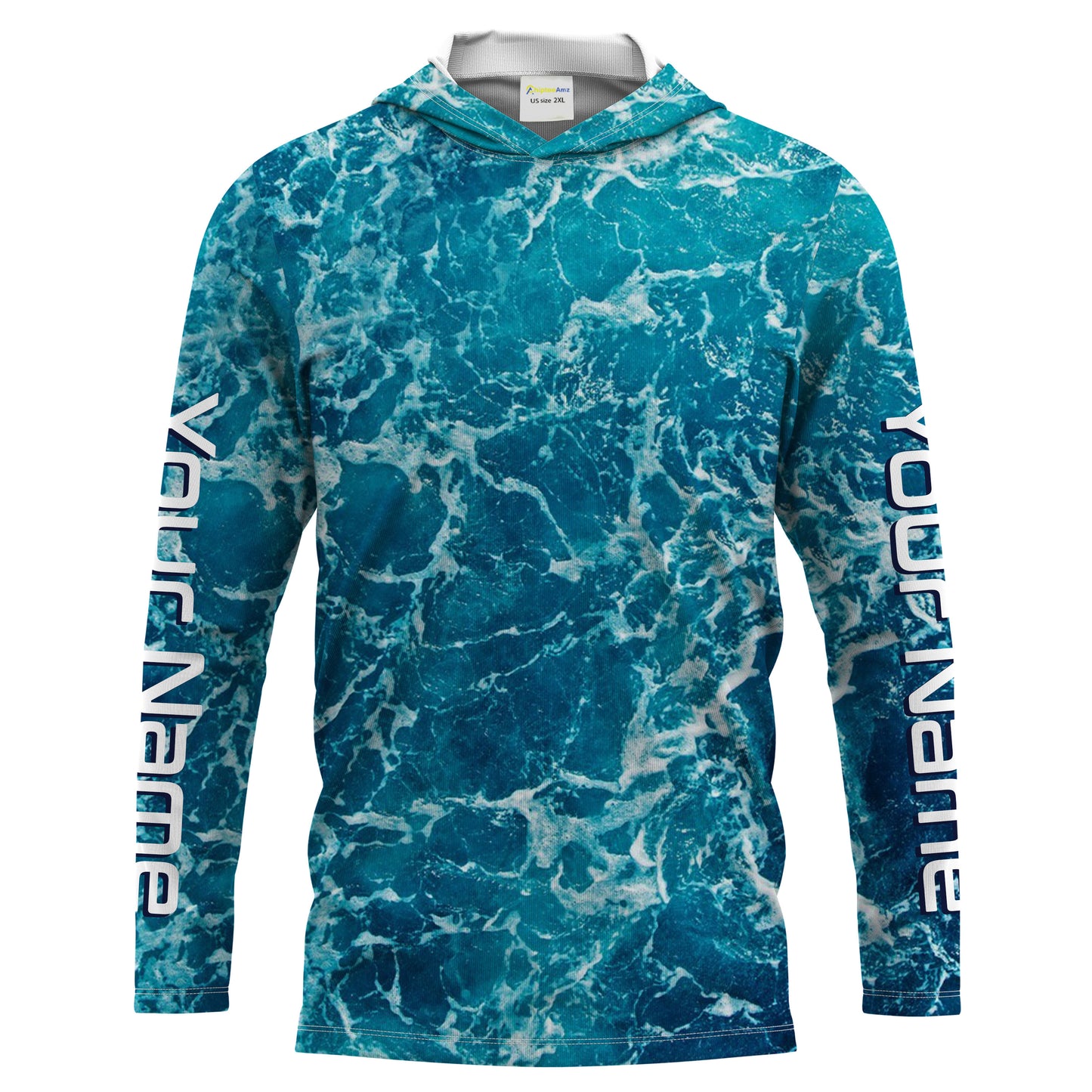 Custom Saltwater Long Sleeve performance Fishing Shirts for anglers | teal blue  Sea wave camo Fishing jerseys - IPHW1328