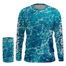 Load image into Gallery viewer, Custom Saltwater Long Sleeve performance Fishing Shirts for anglers | teal blue  Sea wave camo Fishing jerseys - IPHW1328
