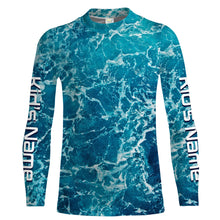 Load image into Gallery viewer, Custom Saltwater Long Sleeve performance Fishing Shirts for anglers | teal blue  Sea wave camo Fishing jerseys - IPHW1328