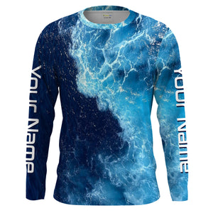 Beautiful Custom Saltwater Long sleeve Fishing Shirts UV Protection, Sea wave camo Fishing Shirts - IPHW1331