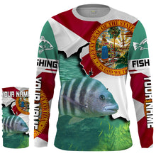 Load image into Gallery viewer, Black Drum Florida Flag Custom UV Long Sleeve Fishing Shirts, FL Tournement Fishing Shirts - IPHW818