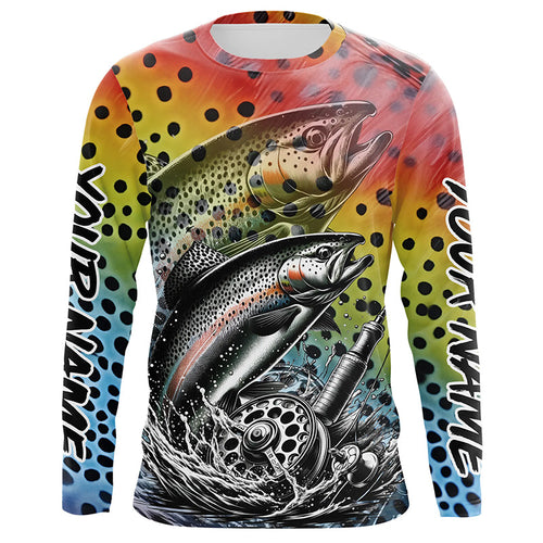 Rainbow Trout Fly Fishing Custom Long Sleeve Tournament Fishing Shirts, Trout Fishing Jerseys IPHW5592