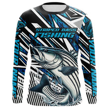 Load image into Gallery viewer, Custom Striped Bass Long Sleeve Tournament Fishing Shirts, Striper Fishing Jerseys | Blue Camo IPHW6124