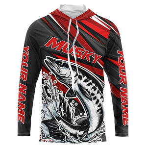 Personalized Musky Fishing Jerseys, Muskie Long Sleeve Tournament Fishing Shirts | Red IPHW5596