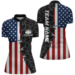 Us Flag Custom Bowling Team Shirts For Women Bowling Ball Pattern Patriotic Gifts  IPHW5479