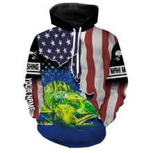 Load image into Gallery viewer, Mahi Mahi Fishing American Flag Custom Long Sleeve Fishing Shirts, Patriotic tournament Fishing Shirts - IPH1177