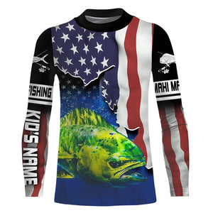 Mahi Mahi Fishing American Flag Custom Long Sleeve Fishing Shirts, Patriotic tournament Fishing Shirts - IPH1177