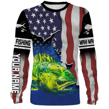 Load image into Gallery viewer, Mahi Mahi Fishing American Flag Custom Long Sleeve Fishing Shirts, Patriotic tournament Fishing Shirts - IPH1177