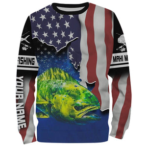 Mahi Mahi Fishing American Flag Custom Long Sleeve Fishing Shirts, Patriotic tournament Fishing Shirts - IPH1177