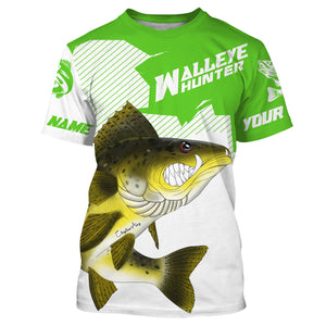 Angry Walleye Custom Long sleeve performance Fishing Shirts, Walleye hunter Fishing jerseys | green IPHW3362