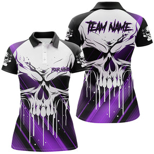 Custom Skull Bowling Jerseys For Women Bowling Team Polo Shirts Halloween Outfits | Purple IPHW5320