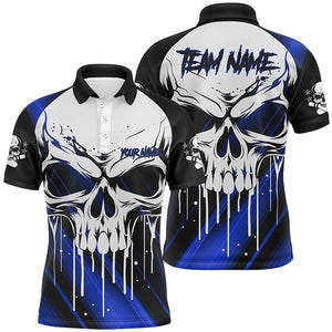 Custom Skull Bowling Jerseys For Men Bowling Team Name Polo Shirts Halloween Outfits | Blue IPHW5321